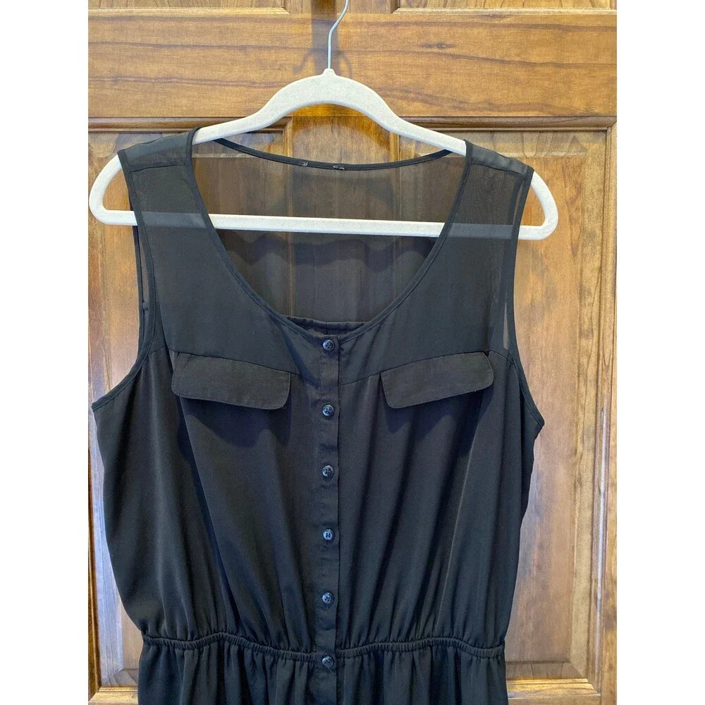 Swimsuit‎ Coverup Dress Plus Size 1X Black Sheer Button Front Elastic Waist